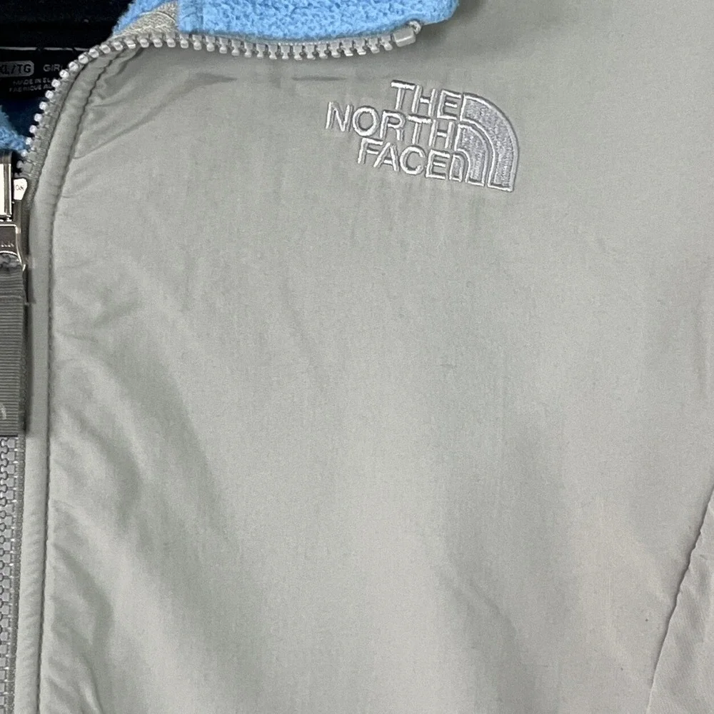 North Face Girls Blue Gray Polartec Full Zip Fleece Jacket Athletic Warm Kids XL